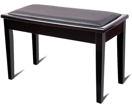 Meiiron Klavierbank for 2 Personen, Doppelklavierbank aus massivem Holz, Klavierbank mit gepolstertem PU-Lederkissen und Notenaufbewahrung, Schwarz 75 x 35 x 49 cm