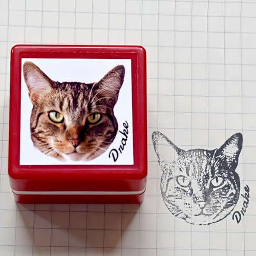 Drawelry Hunde Katze Foto Stempel Personalisiert mit Haustier Kätzchen Welpe Gesicht Portrait Bild Name Gravur Fotostempel Siegel Geburtstag Geschenke für Familie, Freunde, Kinder, Tierliebhaber (A)