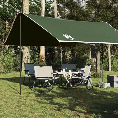 IKAYAA Toldo Camping Impermeable Lona Camping Toldo Camping con Palos Toldo Camper Toldos para Tienda Hamaca Acampada Refugio Al Aire Libre Verde 430 x 380 x 210 cm Type-12