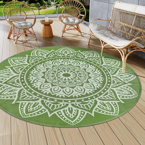 Famibay Wasserdichter Outdoor-Teppich, 180 cm, UV-beständig, Stroh, für Balkon, Veranda, Strand, BBQ