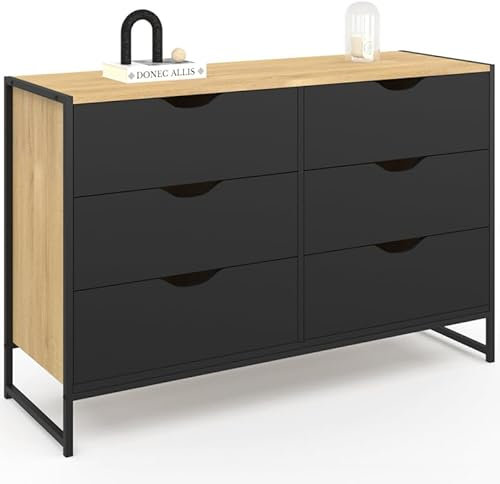 IDMarket - Commode 6 tiroirs Noirs Boston 115 cm Design Industriel