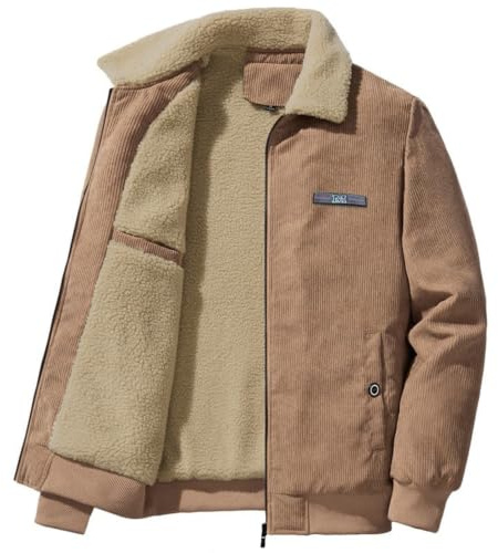 SOOUICKER Cordjacke Herren Gefüttert Lammfell Hemdjacke Winter Sherpa Jacke Herren Cord Fleecejacke Hemd Warm Bomberjacke Fell Elegant Winterjacke Vintage Ohne Kapuze Teddyfutter