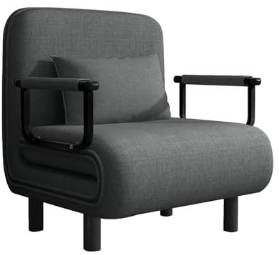 Fabulcozy Sillón Cama Individual Convertible para Adultos, sillón Cama Sillón Convertible Sillón Cama 4 en 1, Gran Comodidad Cojín Pies y reposabrazos de Metal 60 L x 68 A x 85 H cm Gray