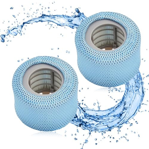 Riisoyu 2 Stück Filterkartuschen mit Schutznetzen für MSpa Whirlpoal, Netzabdeckung für 90 Falten Sieb Ersatzfilter Pool Bubble Spa Zubehör Ersatz Filter für alle Mspa Whirlpools