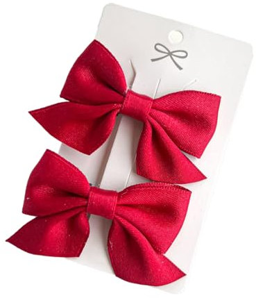 Bangbobi 2er Pack Rote Schleife Haarspangen - Kleine Haarspangen mit Rutschfester Krokodilklemme - Haar Accessoire Haarschmuck Rot - Perfekt für Damen zu Weihnachten, Hochzeit, Geburtstag