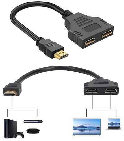Cable Adaptador HDMI Splitter 1 a 2 Salidas, 1080P HDMI 1 a 2 Vías, Para Duplicado de Pantalla en Dos Televisores, Compatible con HDTV, Monitores LCD y Proyectores – Cable HD MI de Alta Definición