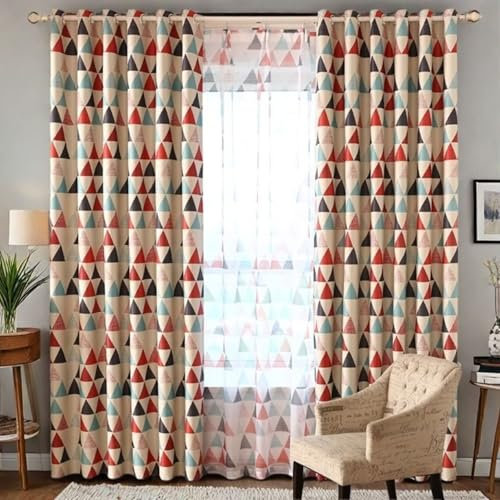 Musihy Tenda Oscurante Finestra, 107x115cm Modello triangolare Tende per finestre oscuranti per camere isolate con occhiello per soggiorno in Poliestere, Rosso