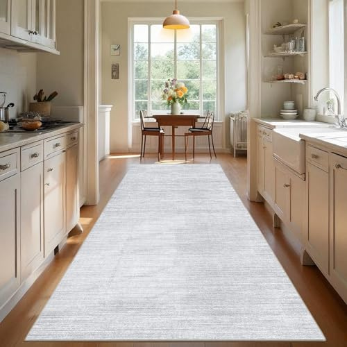 Teppich Läufer Flur Langer Küche Teppich Rutschfest Waschbar Teppichläufer Flurteppich Küchenteppich anti Rutsch Korridor Teppiche Läufer Flur für Küche Eingang, Abstrakter Grau, 80 x 400 cm