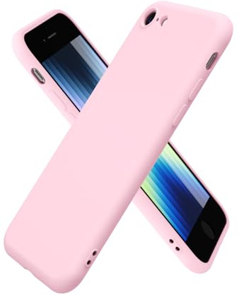 oakxco for iPhone SE 2022/2020/ 7/8 Case Silicone, Ultra Slim Thin Phone Case for Women Girls, Plain Solid Color Minimalist Aesthetic Cute Girly Design, Soft Rubber Gel with Camera Cover, Light Pink