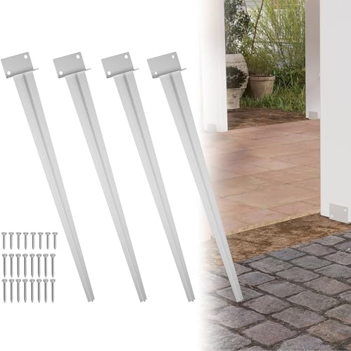 Froadp 4 Stück Pfostenträger zum Einschlagen Verzinkt Bodenhülse Einschlaghülse für Holzpfosten Einschlagbodenhülse mit 70cm Langem Spitz für Anker Pergolen Holzzäune Zäune Gartenprojekte, Silber