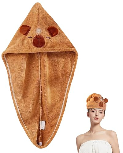 FloralGrace Capybara Mikrofaser Handtuch Haare Schnell Trocknend Haarturban Super Saugfähig Mit Knopf Für Frauen Langes