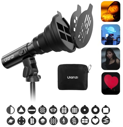 ULANZI LM01 RGB Photography Flashlight - 7500mAh 4 Color Portable LED Video Spotlight with 20 Patterned Light Filters, Handheld Zoomable Fill Light for Video Recording, Photo, Sunset, Content Creation