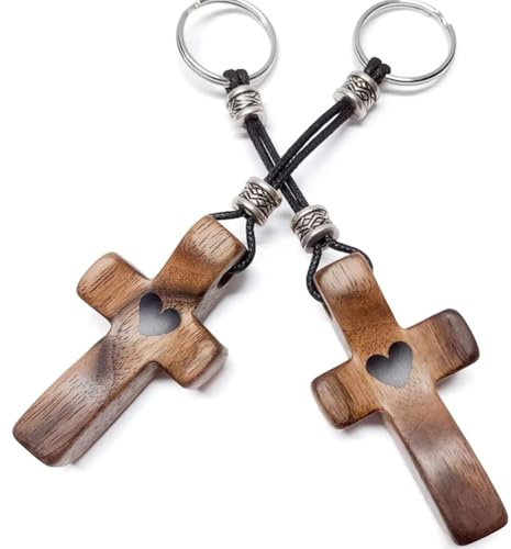 Phyachelo Porte-Clés en Bois de Noyer, 2 Pièces, Croix, avec Effet Anti-Stress au Bout des Doigts