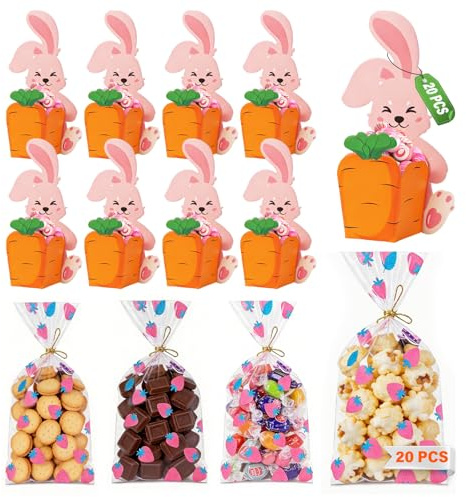 40 Pcs Osternester zum Befüllen mit Osterhasen Karotte Motiv, Kleine Osterkörbchen für Kinder, 19x13cm Ostertüten zum Befüllen, Osternest für Kinder Ostergeschenke Verpackung für Ostereier Süßigkeiten