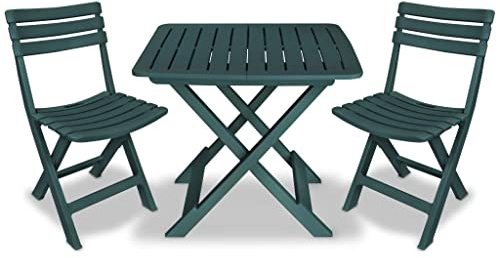 YuuSsea 3-TLG. Bistro-Set Klappbar aus robustem Kunststoff, Grün, 79x72x70cm Tisch, für Balkon, Terrasse, Garten, witterungsbeständige Outdoor Sitzgruppe