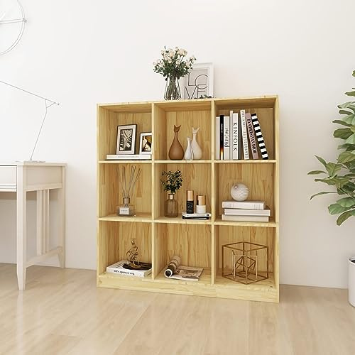 Ziaphsol Bücherregal Raumteiler 104x33,5x110 cm, Massivholz Kiefer unbehandelt, 9 Fächer, vielseitig als Stauraum oder Trennwand, robust & stabil