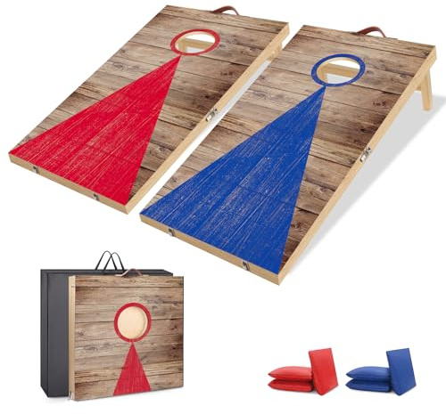 NZQXJXZ Juego de Cornhole, 60 x 40 cm Tableros de Madera Maciza Premium con Agujeros de maíz con 6 Bolsas de Frijoles y una Bolsa de Transporte, Juego de Lanzamiento de maíz para Familia y Adultos