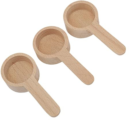 Juego de 3 cucharas medidoras de madera, cuchara de mango corto de alta precisión para té, especias y café molido; cuchara para mascarilla de madera de haya con veta, apta