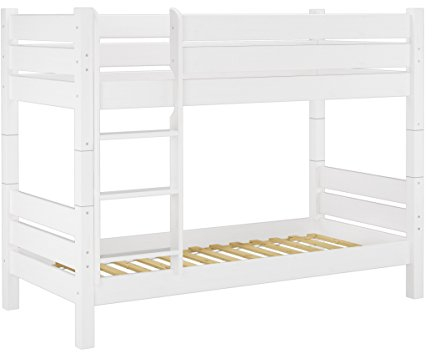 Erst-Holz Stockbett 100x200 Massivholzbett Kiefer weiß Nische 80cm teilbar 60.16-10WT80