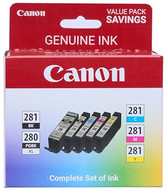 Canon PGI-280XL/CLI-281 5 Color Pack Compatible to TR8520, TR7520, TS9120 Series,TS8120 Series, TS6120 Series