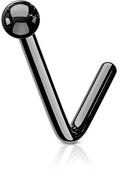 Paula & Fritz® L-Form Kugel Nasen-Piercing Nasenpiercing-s Nose für Nasenfluegel als Nasenschmuck Nasenstecker Nostril Edelstahl Chirurgenstahl 316L schwarz Stabstärke 0.8mm