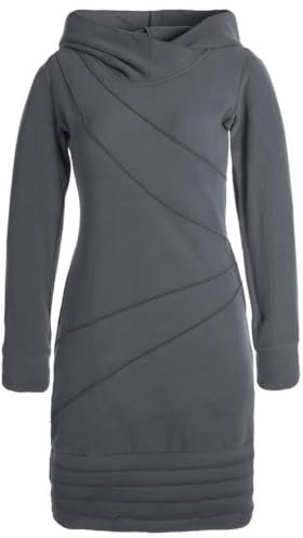 Vishes - Alternative Bekleidung - Langärmliges Patchwork Hoodie Eco Fleecekleid Pullover-Kleid Daumenlöcher grau 46-48