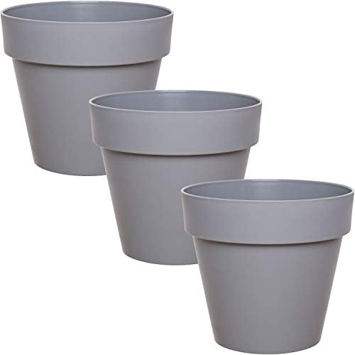 idea-station IBI Blumentopf Set 3 x 14 cm - grau - bruchsichere Blumentöpfe aus Plastik für verschiedenste Pflanzen, Blumen oder Kräuter - Matte Übertöpfe für innen und außen