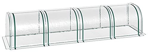 Outsunny Serre de Jardin Mini Serre Tunnel Serre à tomates 3,95L x 1l x 0, 8H m 4 Portes zippées bâche PVC Transparent métal époxy Vert