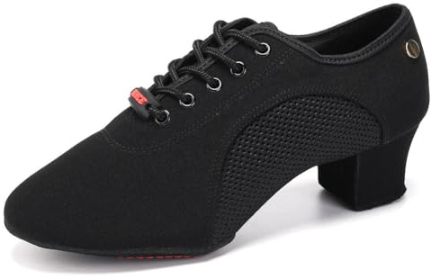HIPPOSEUS Scarpe da Ballo Latino Donna Stringate con Punta Chiusa Tacco Basso Scarpa Allenamento da Ballo Moderno e Salsa,Nere,Tacco 5 cm, 41 EU