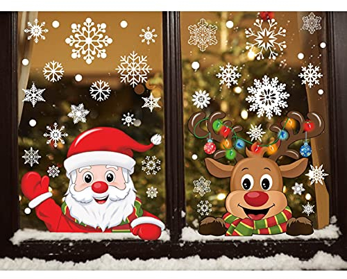 Heekpek 358 Schneeflocken Fensterdeko Fensterbilder für Weihnachten Winter Dekoration Türen Schaufenster Vitrinen Glasfronten Schneeflocke Fensteraufkleber Spähen des Weihnachtsmanns Weihnachtselche