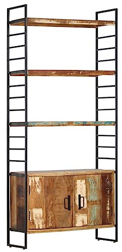 vidaXL Bücherregal 4 Ebenen 2 Türen 3 Fachböden Standregal Wandregal Aktenregal Holzregal Bücherschrank 80x30x180cm Recyceltes Massivholz