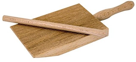 Tredoni Professionelles Gnocchi/Garganelli Holz-Paddel Schräg Grat Brett Pasta Hersteller + Stick, 9x12,5 cm