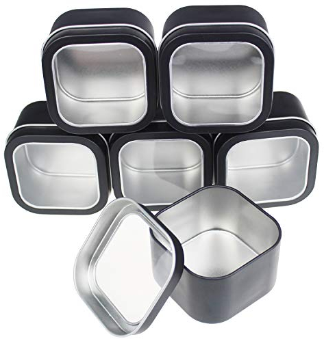 Goodma 6 Stück leere 240ml quadratische Metalldosen mit klarem Fenster für Kerzenherstellung, Süßigkeiten, Geschenke & Schätze, Schwarz