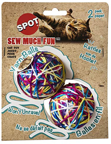 SPOT Ethical Products Sew Much Fun/Yarn Ball Cat Toy / 2.5 / 2Pack, Multicolor