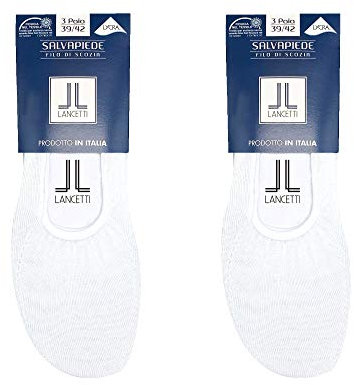 LANCETTI - 6 Paia di Calzini Invisibili Salvapiede, Fantasmini Uomo e Donna in Cotone Fresco Filo di Scozia, Bianco 43-46