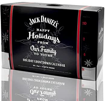Jack Daniels Whisky Adventskalender - 24 Tage eine Überraschung Original Jack Daniels Tasting Set mit 20x 5cl + 4 Shot Gläser (35% Vol - 45% Vol) - [Enthält Sulfite]