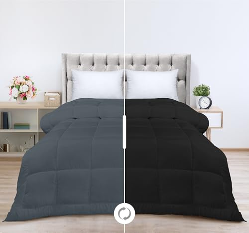 Utopia Bedding All Season Down Alternative Quilted King/Cal King Comforter - Duvet Insert with Corner Tabs - Machine Washable – Bed Comforter – Black/Grey