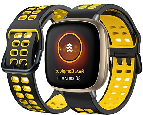 BrynnShop Silikon Armbänder Kompatibel mit Fitbit Versa/Versa 2/Versa Lite Armband Fitbit Versa 3 /Sense Armband Für Herren Damen Sport Weiche Wasserdicht Ersatzband mit (gelb,Versa 3 /Sense)