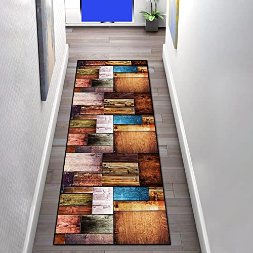 LIHY Teppich Läufer Flur rutschfest 80×250cm Holzimitat Holz Flickenteppich Waschbar Modern Vintage Küche Schlafzimmer Wohnzimmer LäuferTeppich Breite 60cm/ 80cm/ 100cm/ 120cm, Teppich Meterware
