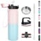 OLDLEY Edelstahl Trinkflasche mit Strohhalm 1L Isolierte flasche mit 3 Deckel Große Thermosflasche 1 Litre Auslaufsicher Halten Heiß Kalt für Sport Gym Camping Fahrrad (Rosa Blau, 3 Deckel)