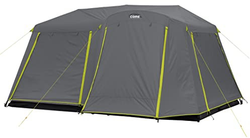 CORE Kabinenzelt für 9 Personen, großes tragbares Multi-Raum-Familien-Pop-Up-Zelt mit Regenschutz und Aufbewahrung, inklusive Aufbewahrungstaschen für Camping-Zubehör