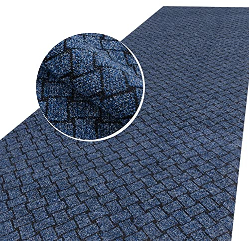 ANRO Schmutzfangmatte Flur Läufer Schmutzfangläufer Fußmatte Teppichläufer Flurteppich Türmatte Meterware Melbourne Blau 340x100cm
