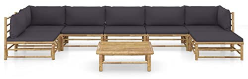 Gecheer 8-TLG. Gartenlounge Set, Gartenmöbel Lounge Sofa, Loungemöbel Terrasse, Balkonlounge Set, Ecklounge Gartenmöbel, Garten-Lounge-Set mit Dunkelgrauen Kissen Bambus