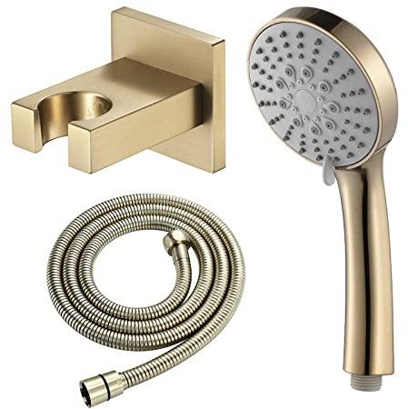 Ksunun Pommeau De Douche, 3 Modes De Douchette à Main, Douchette Douche Salle De Bain Ave Tuyau De Douche Flexible en Acier Inoxydable 1.5 M E Buse Anti-Colmatage, Pomme De Douche en Or Brossé