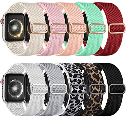 Wepro 10 Pack dehnbare Solo Loop kompatibel mit Apple Watch Armband 42mm 44mm 45mm 46mm 49mm, elastisches einstellbares Nylon Ersatzarmband für iWatch SE/9/8/7/6/5/4/3/2/Ultra/Ultra 2, Gruppe C Farbe