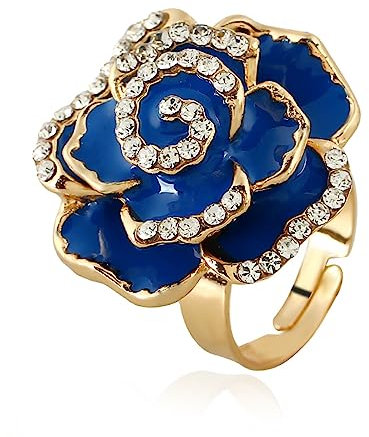 Bague de promesse en forme de rose en oxyde de zirconium pour femmes et filles Diamant en cristal 3D Fleurs en émail Réglable Ouverte Confortable Style Élégant Cadeau d'anniversaire de mariage