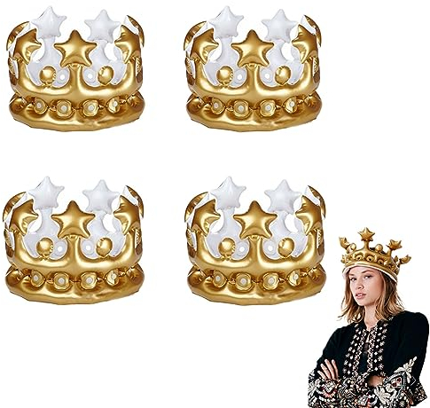 JOCXZI Geburtstagskrone,Aufblasbare Krone, Krone Aufblasbare,Queens Crown, König Krone Königin, für Karnevalskostüm Zubehör, Jugendliche und Erwachsene Geburtstag Dekoration,4 Stück