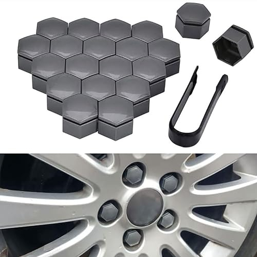 HASMI 20 Stücke Auto Radmutterkappen für Hyun-dai I30 i35 i10, Sechskant Radbolzen Kunststoff Radschraubenkappen Radmuttern Abdeckungen Zubehör,C/Grey-17mm
