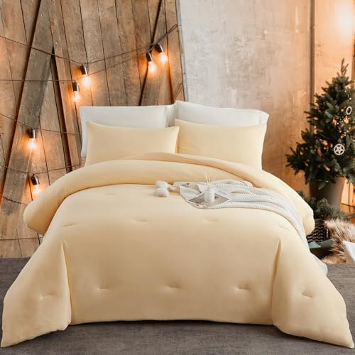 Doimier Bettwäsche-Set für Doppelbett, 4-teilig, superweich, Marshmallow-Steppdecke, Bett in einer Tasche mit 1 flauschigen Bettdecke, 2 Kissenbezügen und 1 Spannbetttuch, leicht für alle