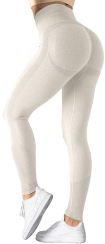 TAYOEA Sport Leggings Damen Nahtlose Scrunch Leggings Hohe Taille Fitnesshose Gym Yogahose Booty Lifting Push up Workout Blickdicht Sporthose Aprikose, M